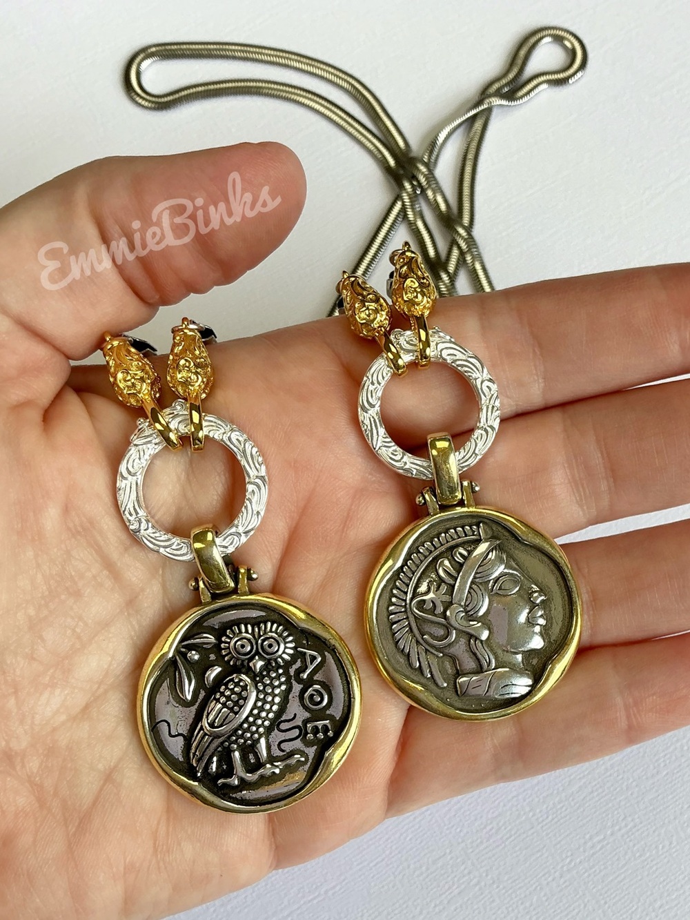 New Ancient Athena Tetradrachm Owl of Athena Double Sided Coin Pendant Necklace
